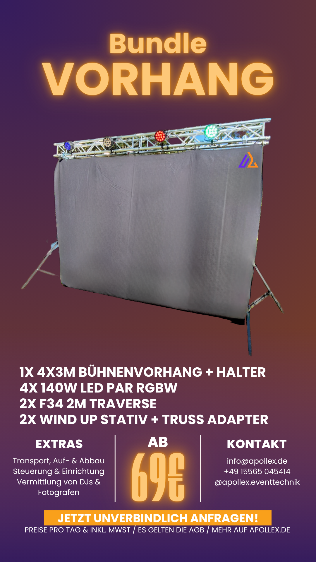 Bühnenvorhang Veranstaltungstechnik zur Miete